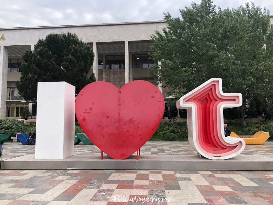 I love Tirana sign in Skanderbeg Square