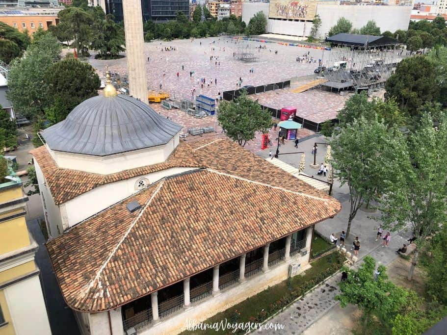 view of Skanderbeg Square from the Clock Tower in Tirana