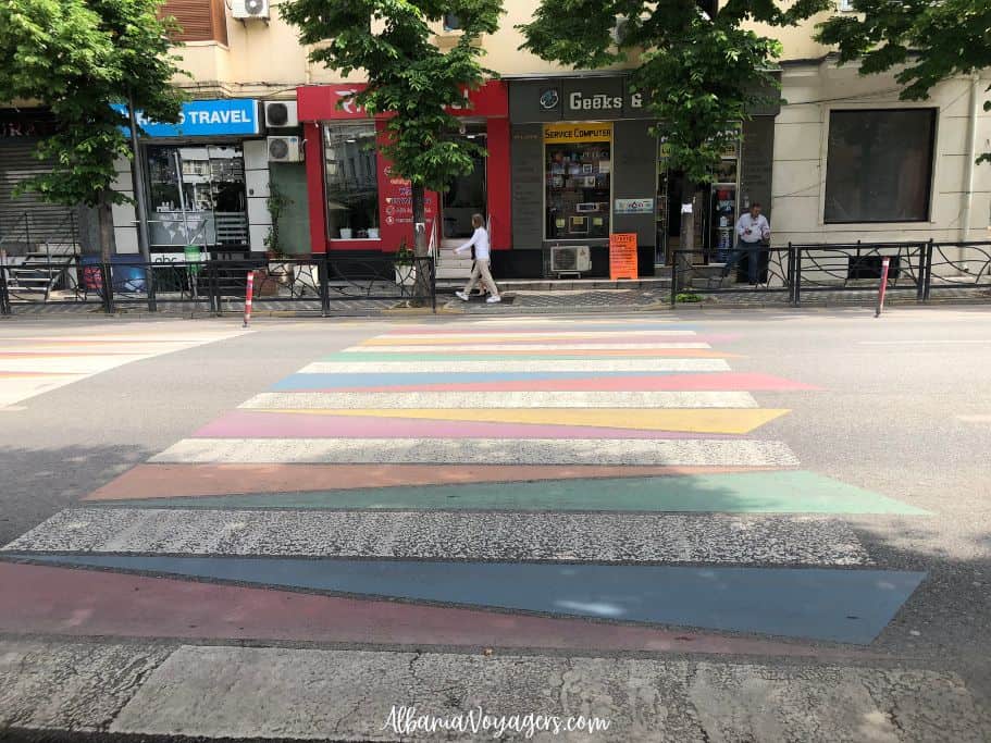 colourful pedestrian crosswalk in Tirana