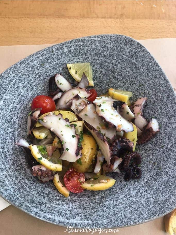 octopus salad at Rozmarine in Saranda