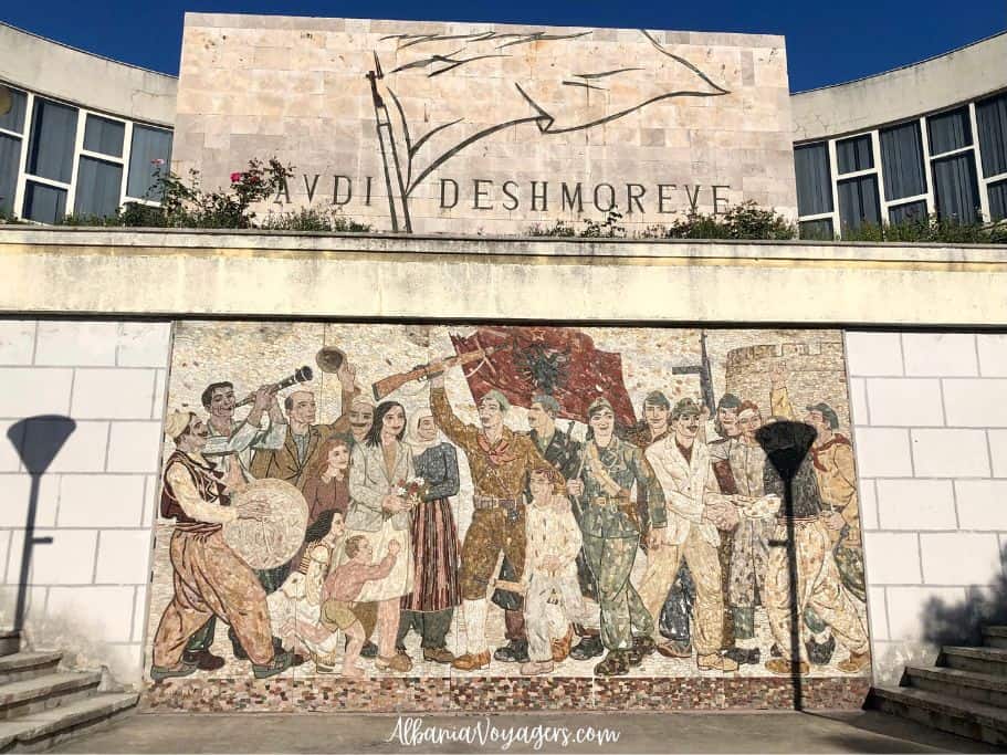 full view of communist era mosaic in front of Martyrs' Museum in Durres, Albania