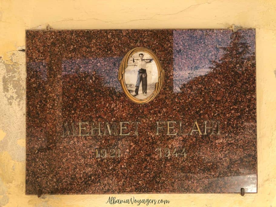 close up of memorial plaque of Mehmet Felahi in Durres