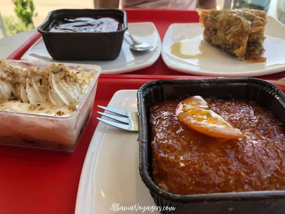 4 traditional Albanian desserts at Pasticeri Bleta in Ksamil,