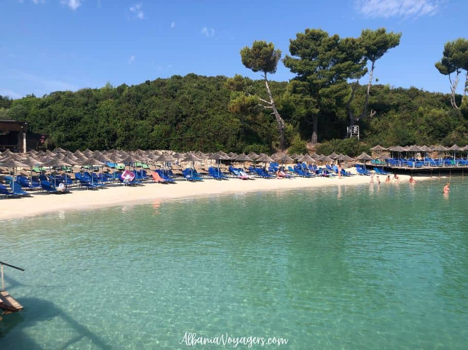 looking toward shore from the water at Lori Beach in Ksamil