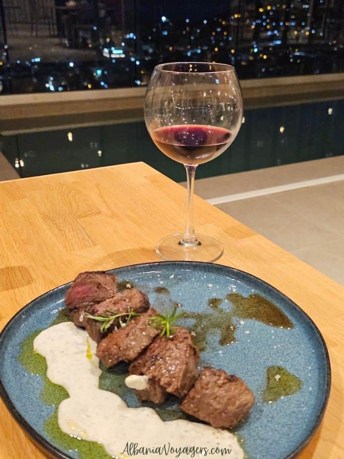 beef with white truffle sauce at Observatory Restaurant in Saranda