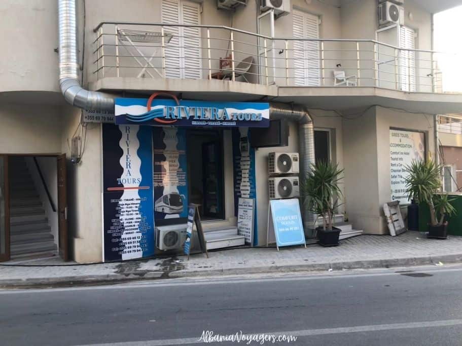 River Tours office in Himare that operates the bus to Tirana