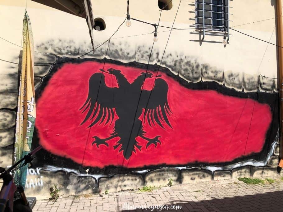 wall mural in Tirana of double headed eagle