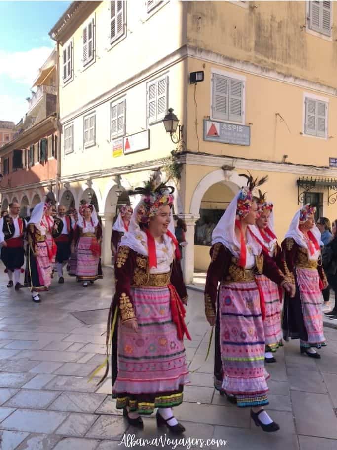 women in traditional cosumes in Old Town, Corfu