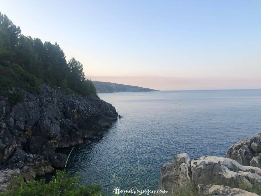 stone and pine forest coast in Himare