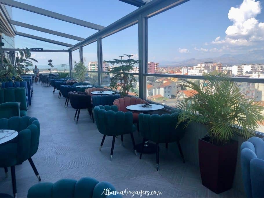 The lounge on top of Meridien Hotel in Shkoder, a great thing to do when you first arrive