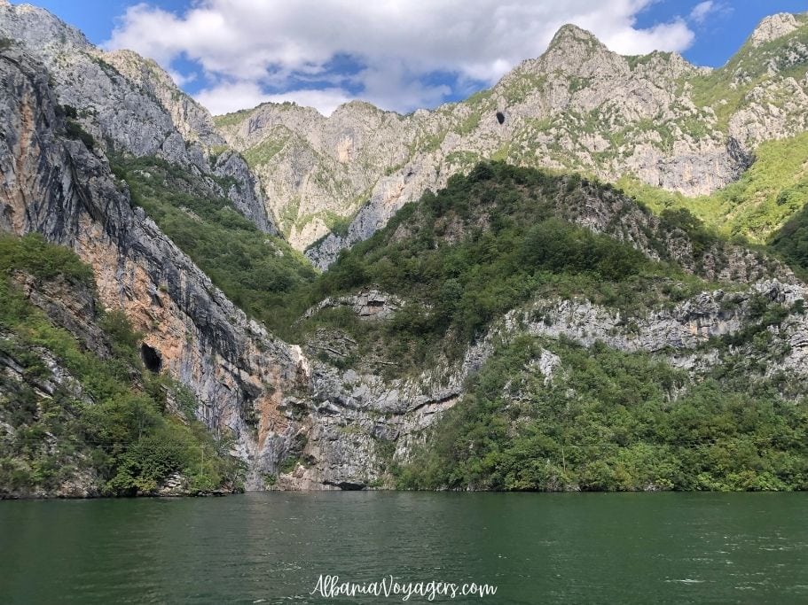 limestone cliffs and Lake Komani