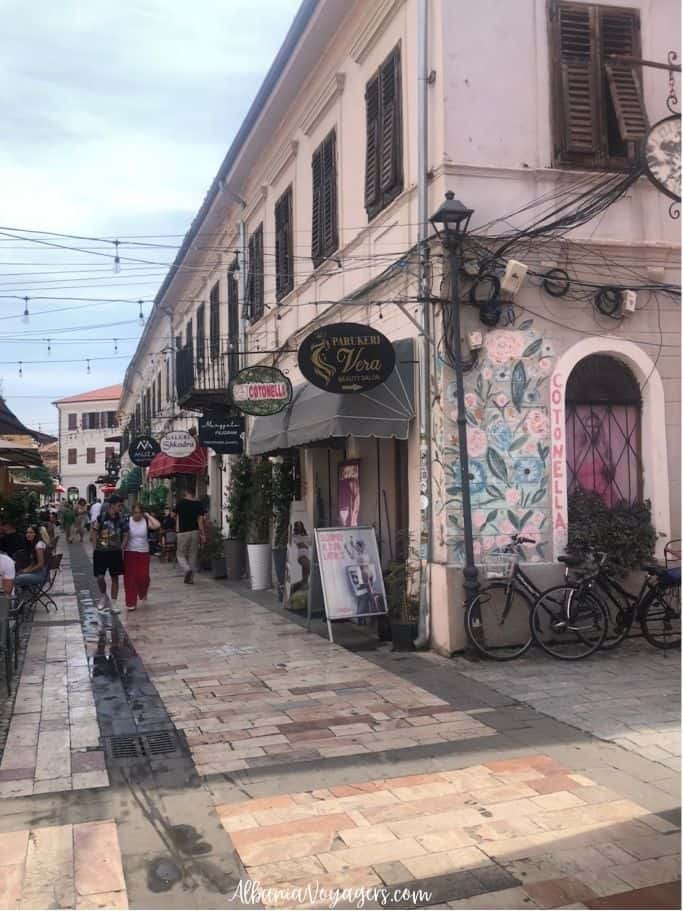 View of Rruga Kole Idromeno in Shkoder's Old Town, one of the best things to do 