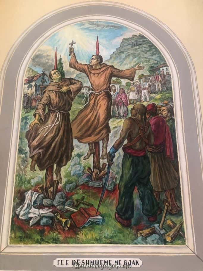 painting of St. Francis being burned on the stake in Shkoder