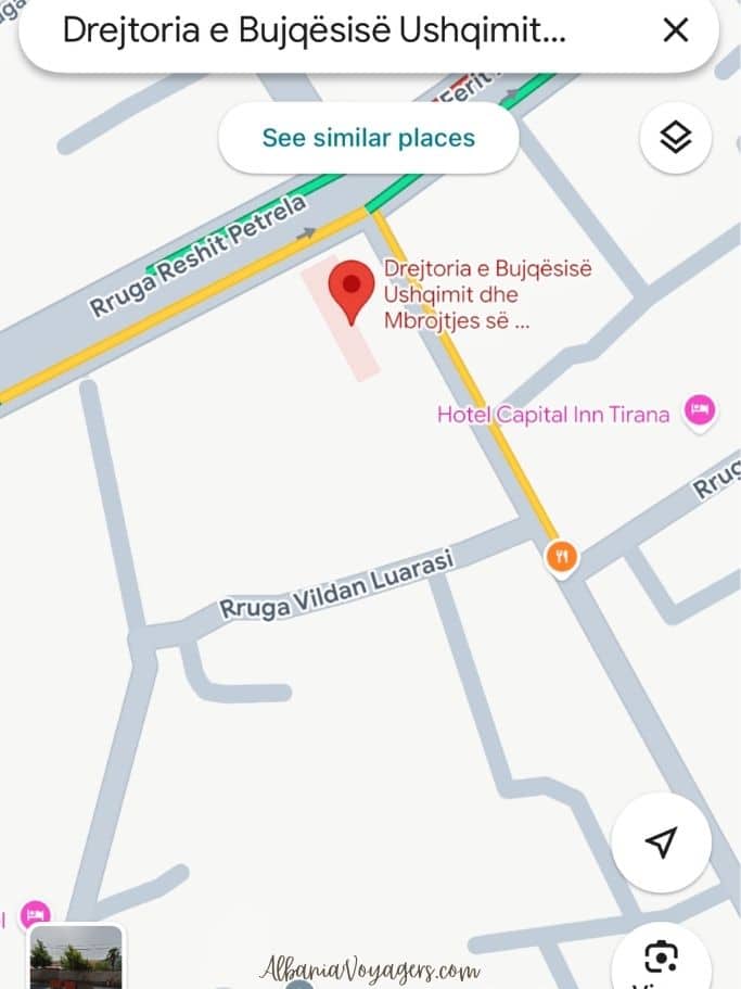 map showing location of government office for dog's paperwork in Tirana