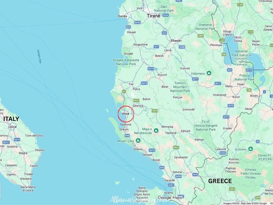 map of Albania showing where Vlore is located