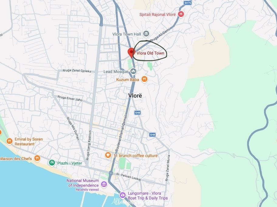 map of Vlore showing the Old Town