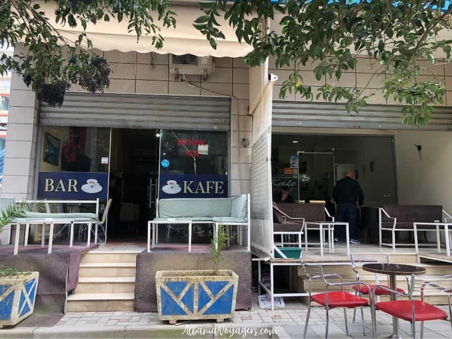 two side by side cafes where the Vlore to Saranda bus leaves from