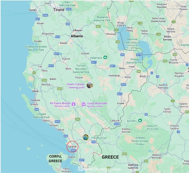map of Albania showing location of Saranda