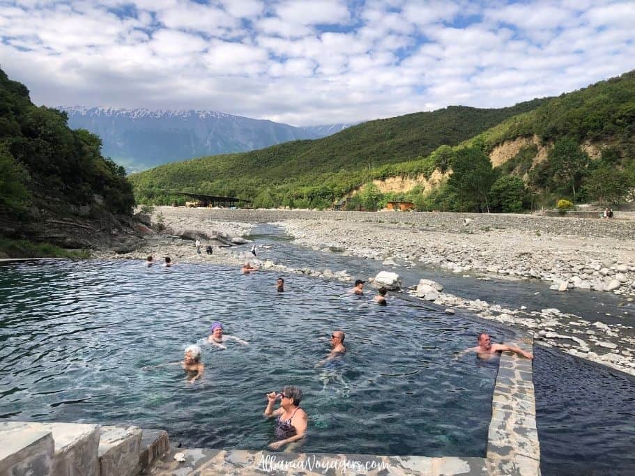 large thermal bath at Benja Hot Springs with mountain views