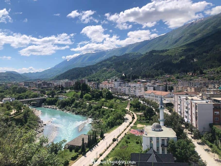 elevated view of Permet and Vjosa River