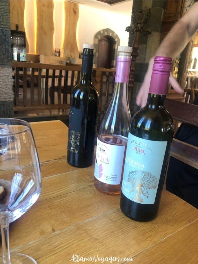 3 bottles of wine that were included in our tastint at Pupa Winery near Berat