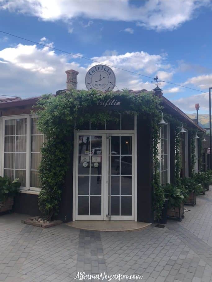 exterior of Trifilia slow food restaurant in Permet