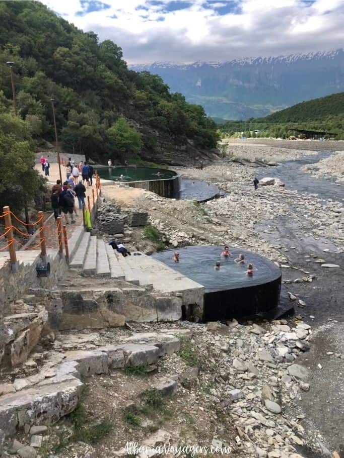 3 thermal pools with mountain views at Benja Hot Springs in Albania