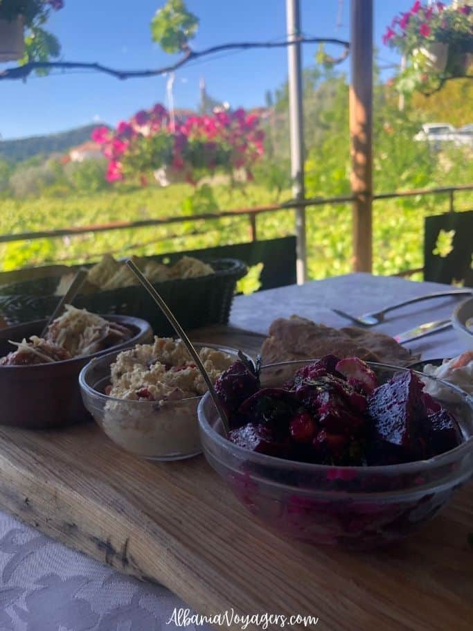 bowls of dips and beets at Alepta Agrotourism & Winery