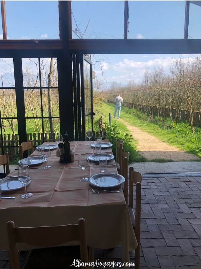 dining room at Uka Winery open to the vineyards