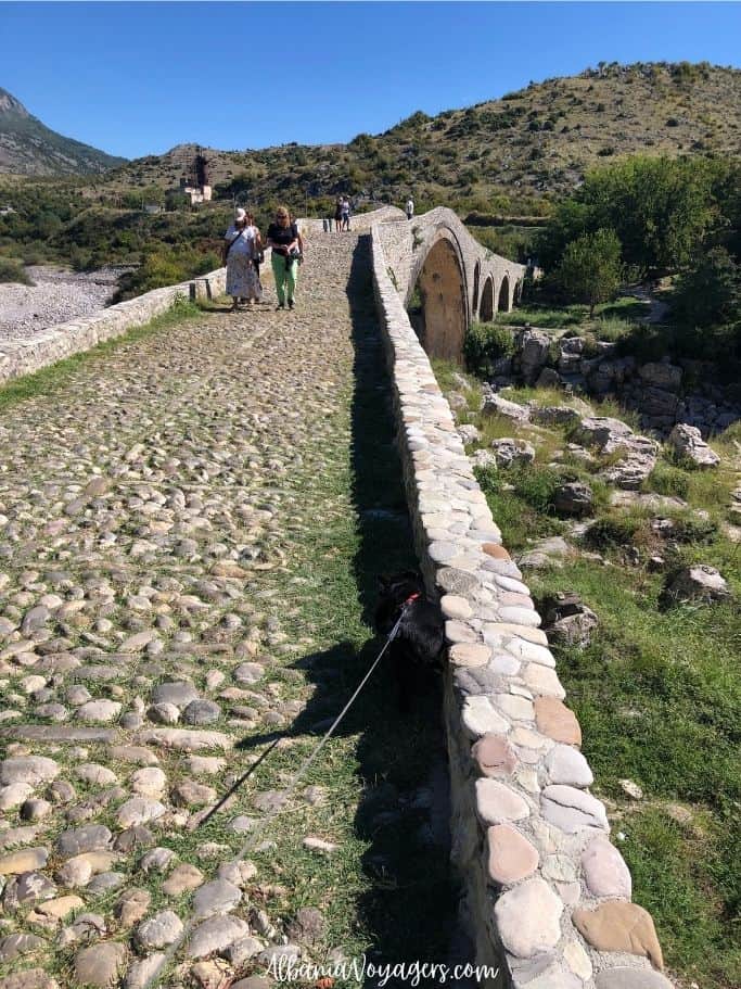 looking across Mesi Bridge with people walking across