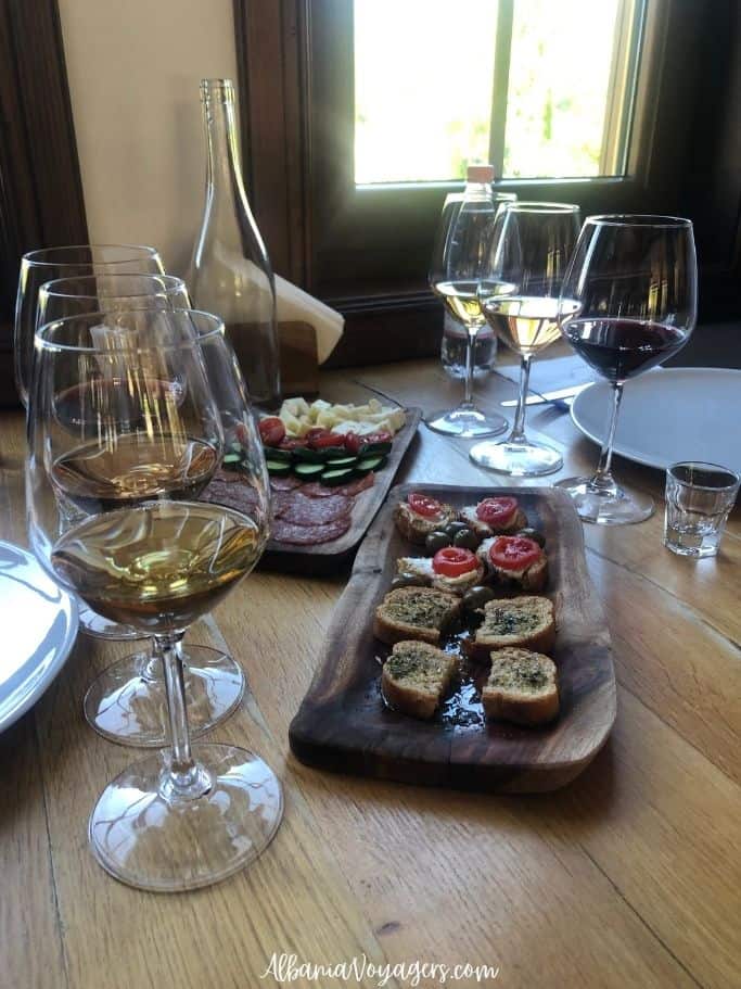6 glasses of wine and two boards of appetizers at Pupa Winery wine tasting