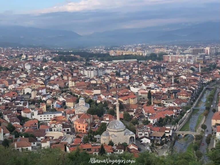 elevated view of city of Prizren, Kosovo